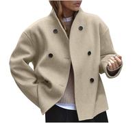 RKaixuni Early Cyber of Monday Womens Trench Coat Fashion Short Jackets Wool-Blend Casual Button Double Breasted Pea Coat Winter Outerwear Overcoat Khaki