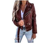 RKaixuni Girls Winter Fashion Faux-Leather Jackets Motorcycle Short Vegan PU Moto Biker Jacket Crop Slim Petite Coat Outerwear Red