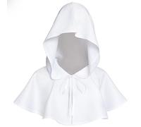 RKaixuni Halloween Costume Womens Mens Cape with Hood Short Cloak Vintage Shawl Wraps Medieval Knight Cosplay Outfits White