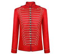 RKaixuni Men's Punk Officer Military Drummer Parade Majorette Jacket Medieval Victorian Uniform Christmas Halloween Costume Red