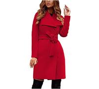 RKaixuni Women Trench Coats Long Winter Jackets Wool-Blend Blazer Dress Jacket Notch Lapel Peacoat Fashion 2022 Clothes Petite Red
