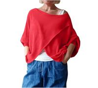 RKaixuni Womens Casual Poncho Sweater Cross Front Lightweight Knitted Wrap Scarf Cape Sweaters Shawl Wraps for Evening Dress Red
