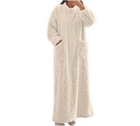 RKaixuni Womens Fleece Flannel Dress Maxi Long Nightgown Fuzzy Cozy Plush Warm Winter Pullover Loungewear Sleepdress w Pockets White