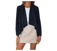 RKaixuni Women's Open Front Faux Suede Jacket Faux-Leather Coat Long Sleeve Waterfall Collar Cardigan Outwear Fashion Outfit Navy