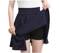 RKaixuni Womens Pleated Mini Skirts with Shorts Underneath Casual Pull On Elastic Waist Stretchy Skort Preppy Skater Skirt Navy