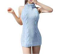 RKaixuni Womens Sexy Backless Turtleneck Anime Cosplay Virgin Killer Sweater One-Piece Bikini Knit Tank Top Pullover Blue