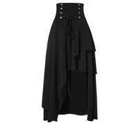 RKaixuni Womens Steampunk Victorian Skirt Vintage Tiered Ruffle Irregular Hem Lace Up Witch Skirts Medieval Halloween Costume Black