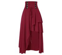 RKaixuni Womens Steampunk Victorian Skirt Vintage Tiered Ruffle Irregular Hem Lace Up Witch Skirts Medieval Halloween Costume Wine