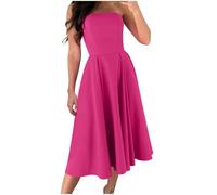 RKaixuni Womens Strapless Tube Bandeau Dress Tea Length Prom Gown A-Line Backless Corset Cocktail Formal Bridesmaid Dresses Hot Pink