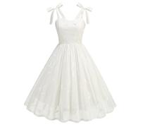 RKaixuni Womens Tie Strappy Tulle Prom Dress Square Neck Fit and Flare Vintage Embroidered Formal Evening Party Cocktail Dress White