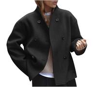 RKaixuni Womens Trench Coat Fashion Short Jackets Wool-Blend Casual Button Double Breasted Pea Coat Winter Outerwear Overcoat Black