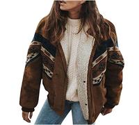 RKaixuni Womens Western Aztec Sherpa Jackets Winter Warm Coat Casual Zip Long Sleeve Bomber Jackets Vintage Fleece Outerwear