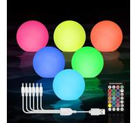 RKDTX LED Ball Light,3-Inch Cordless Orb Light with Remote,16 Color Changing Night Light for Kids,Rechargeable Mood Lamp,IP68 Waterproof for Bath Tub Shower,Party,Christmas Decor（Pack of 6）