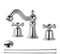 RKF Bathroom Faucets for Sink 3 Hole Chrome 8 inch Widespread Bathroom Sink Faucet with Drain 2 Handles Cross Knobs Faucet Bathroom Vanity Faucet Basin Mixer Tap CWF033-CP