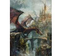RKFLGEW 14CT Cross-Stitch Counted Kits Fantasy Dragon Animal and Castle Needlepoint Counted Kits Embroidery Set Arts and Crafts for Home Decor 60x80cm
