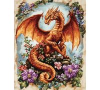 RKFLGEW 14CT Flowers and Dragons Cross Stitch Kits for Beginners Fantasy Animals Cross-Stitch Kits for Beginner Or Adults,DIY Easy Counted Needlework Embroidery Set Home Decoration 30x40 cm