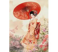 RKFLGEW 14CT Japanese Woman Cross Stitch Kits for Beginners Geisha and Flowers Preprinted Fabric Cross Stitch DIY Art Needlecrafts Embroidery Kits for Adults Beginners 30x40 cm