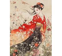 RKFLGEW 14CT Japanese Woman Printed Cross Stitch Kits Geisha and Flowers Cross-Stitch Kits for Beginner Or Adults,DIY Easy Counted Needlework Embroidery Set Home Decoration 30x40 cm