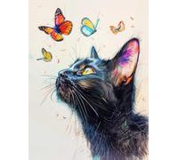 RKFLGEW 14CT Pre Printed Cross Stitch Kits Black Cat and Butterfly Cross-Stitch Kits for Beginner Or Adults，DIY Easy Counted Cross Stitch Kit 50x70CM