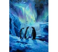 RKFLGEW 14CT Pre Printed Cross Stitch Kits Penguin Animal Glacier Landscape Counted Fabric Cross Stitching DIY Art Needlecrafts Embroidery Kits with Scissors Accessories 30x40cm