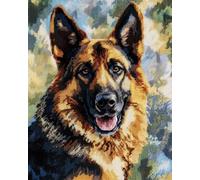 RKFLGEW 14CT Printed Cross Stitch Kits German Shepherd Animal Embroidery Kit Dog Portrait Preprinted Fabric Cross Stitch DIY Art Needlecrafts Embroidery Kits for Adults Beginners 30x40cm
