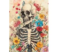 RKFLGEW 14CT Skeleton and Flowers Stamped Cross Stitch Kit Colored Skull DIY Cross Stitch Patterns Kits Crafts Needlework Embroidery Set for Home Decor 30x40 cm