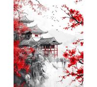 RKFLGEW 14CT Stamped Cross Stitch Kit Black and White Japanese Architecture DIY Cross Stitch Patterns Kits Crafts Needlework Embroidery Set for Home Decor 80x100cm