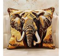 RKFLGEW Animal Cross Stitch Latch Hook Sofa Cushion Cover,Elephant,3D Pre-Printed Pillow Case Latch Hook Embroidery Pillow Cover Kits with All Tool Fit for Kids and Adults,17X17Inch