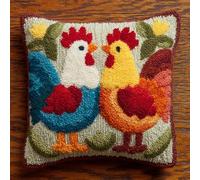 RKFLGEW Animal Cross Stitch Latch Hook Sofa Cushion Cover,Rooster Family,3D Pre-Printed Pillow Case Latch Hook Embroidery Pillow Cover Kits with All Tool Fit for Kids and Adults,17X17Inch