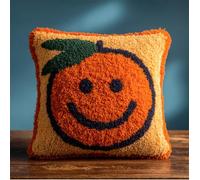 RKFLGEW Animal Cross Stitch Latch Hook Sofa Cushion Cover,Smiling Orange,3D Pre-Printed Pillow Case Latch Hook Embroidery Pillow Cover Kits with All Tool Fit for Kids and Adults,17X17Inch