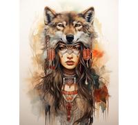 RKFLGEW Animal DIY Embroidery Beads Set Indians and Wolves Beaded Cross Stitch Bead Embroidery Pattern DIY Wall Hanging 3D Perle Set 50x70 cm