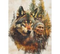 RKFLGEW Animal DIY Seed Bead Embroidery Kits Indians and Wolves Beaded Embroidery Kits Easy Cross-Stitch Set for Adults Beginners 30x40 cm