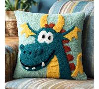 RKFLGEW Animal Latch Hook Kit Cushion,Dragon,17X17Inch Pre-Printed DIY Pillow Materials Hooks Knitted Embroidered Pillow Embroidery Latch Hook Carpet for Kids Adults