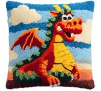 RKFLGEW Animal Latch Hook Kit Cushion for Adults,Dragon 17X17Inch,DIY Pre-Printed Craft Latch Hook Rug Kits Cross-Stitch Embroidery Pillow Cover Kit for Christmas/S Home Sofa Decoration