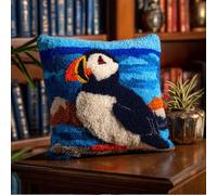 RKFLGEW Animal Latch Hook Kit Cushion for Adults,Puffin 17X17Inch,DIY Pre-Printed Craft Latch Hook Rug Kits Cross-Stitch Embroidery Pillow Cover Kit for Christmas/S Home Sofa Decoration