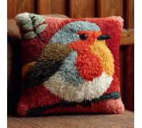 RKFLGEW Animal Latch Hook Kit Cushion for Adults,Robin 17X17Inch,DIY Pre-Printed Craft Latch Hook Rug Kits Cross-Stitch Embroidery Pillow Cover Kit for Christmas/Gifts Home Sofa Decoration