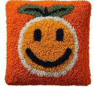 RKFLGEW Animal Latch Hook Kit Cushion for Adults,Smiling Orange 17X17Inch,DIY Pre-Printed Craft Latch Hook Rug Kits Cross-Stitch Embroidery Pillow Cover Kit for Christmas/S Home Sofa Decoration
