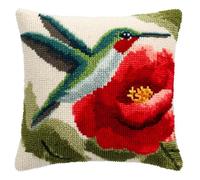 RKFLGEW Animal Latch Hook Kit Cushion,Hummingbird and Flower,17X17Inch Pre-Printed DIY Pillow Materials Hooks Knitted Embroidered Pillow Embroidery Latch Hook Carpet for Kids Adults