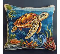 RKFLGEW Animaldiy Latch Hook Craft Kits Cartoon Turtle DIY Throw Pillow Cover,Sofa Cushion Latch Hook Kits for Beginners Adults Pre-Printed Pattern 43x43cm