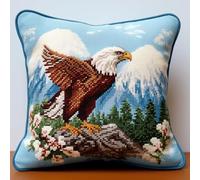 RKFLGEW Animaldiy Latch Hook Craft Kits Eagles and Snow-Capped Mountains DIY Throw Pillow Cover,Sofa Cushion Latch Hook Kits for Beginners Adults Pre-Printed Pattern 43x43cm