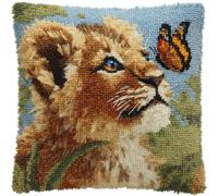 RKFLGEW Animaldiy Latch Hook Craft Kits Lion and Butterfly Pillowcase Sewing Making Kits DIY Crochet Yarn Kit Embroidery Set Pillow/Cushion Cover 43x43cm