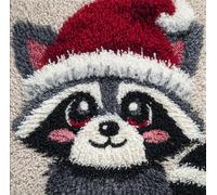 RKFLGEW Animaldiy Latch Hook Cushion Kits Raccoon Wearing A Santa Hat Cover Latch Hook Pillow DIY Pillowcase Kit Adults Embroidery Craft Set with Printed Canvas 43x43cm