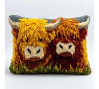 RKFLGEW Animaldiy Latch Hook Kit Cushion Highland Cattle 3D Pillow Materials Package Latch Hook Embroidery Kits DIY Carpet Cushion Crocheting Pillowcase for Home 43x43cm