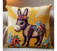 RKFLGEW Animaldiy Latch Hook Kits Cartoon Donkey Pillowcase Sewing Making Kits DIY Crochet Yarn Kit Embroidery Set Pillow/Cushion Cover 43x43cm