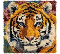 RKFLGEW Animaldiy Latch Hook Kits for Adults Tiger Head Latch Hook Cushion Kit,DIY Pillow Cover Making Craft Printed Canvas for Beginners Embroidery Crafting 43x43cm