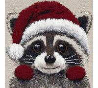 RKFLGEW Animaldiy Needlepoint Pillow Kit Raccoon Wearing A Santa Hat DIY Hook Crochet Yarn Needle Craft Easy Handmade Cushion for Home Sofa Decoration 43x43cm