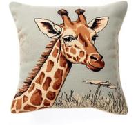 RKFLGEW Animaldiy Pillow Embroidery Kit Giraffe Latch Hook Cushion Kit,DIY Pillow Cover Making Craft Printed Canvas for Beginners Embroidery Crafting 43x43cm
