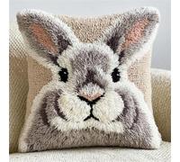 RKFLGEW Animaldiy Stamped Pillow Latch Hook Kit Cartoon Rabbit DIY Throw Pillow Cover,Sofa Cushion Latch Hook Kits for Beginners Adults Pre-Printed Pattern 43x43cm