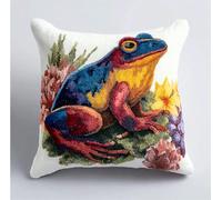 RKFLGEW Animaldiy Stamped Pillow Latch Hook Kit Colorful Frog Pillowcase Sewing Making Kits DIY Crochet Yarn Kit Embroidery Set Pillow/Cushion Cover 43x43cm