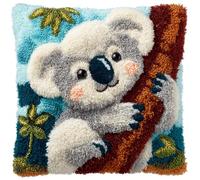 RKFLGEW Animaldiy Stamped Pillow Latch Hook Kit Koalas in The Tree DIY Throw Pillow Cover,Sofa Cushion Latch Hook Kits for Beginners Adults Pre-Printed Pattern 43x43cm
